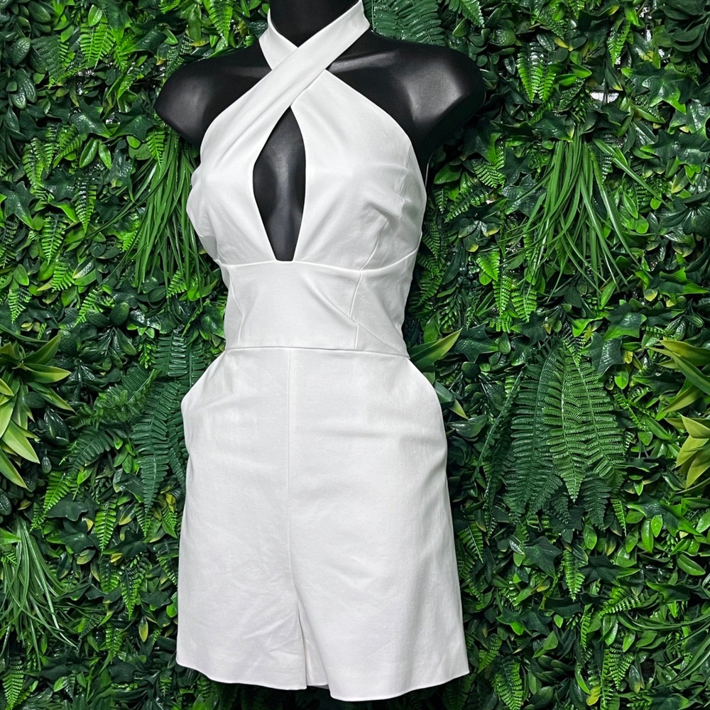 Marciano by Guess Romper Shorts Size‎ 4 White Halter Neck Cutout 3567